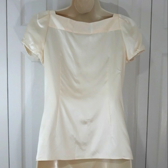 Lafayette 148 New York Cream 100% Silk Blouse with Bow Side Zipper Size 2 - Picture 11 of 16